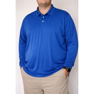 IZOD Golf Mens Long Sleeve Polo Shirt Blue Moisture Wicking Performance Size 2XL